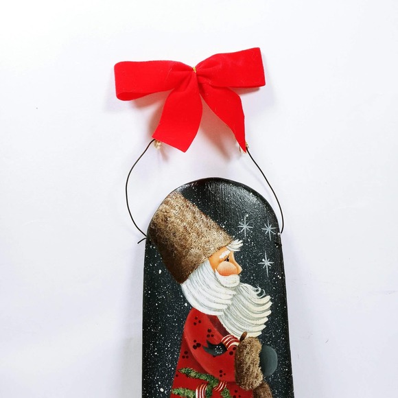 Vtg Father Christmas Wood Rustic Wall Art Starry Night Sky Hand Painted (cby) - Picture 3 of 5